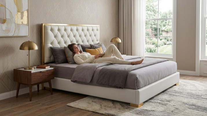 Ontwerper Bed Slaapkamer Bedden Hotel Leer Luxe Bekleed Zit Bedframe