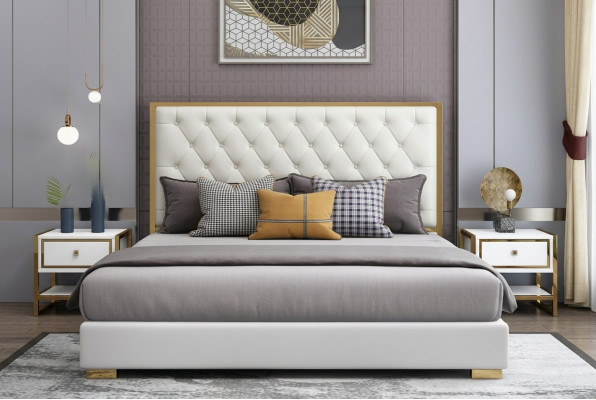Ontwerper Bed Slaapkamer Bedden Hotel Leer Luxe Bekleed Zit Bedframe