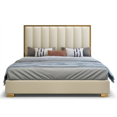 Bedden Bed hout leer bekleding huwelijk design leer hotel boxspring meubels