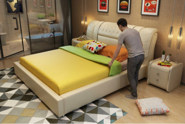 Ontwerper Bed Chesterfield Bedden Textiel Leder Hotel Luxe Bekleding Fluweel Stof