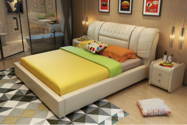 Ontwerper Bed Chesterfield Bedden Textiel Leder Hotel Luxe Bekleding Fluweel Stof