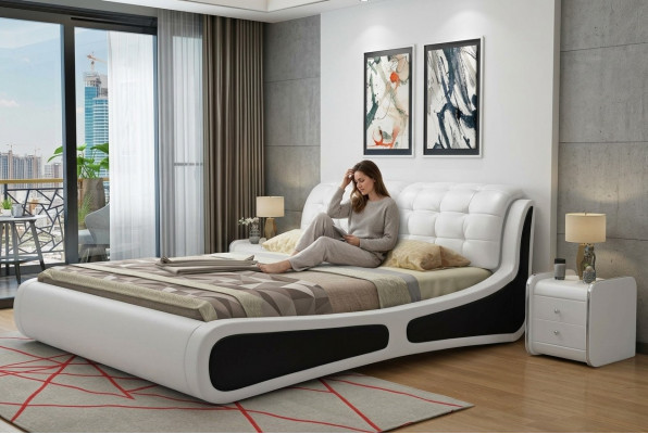 Bedbekleding Ontwerp Luxe Tweepersoonsbedden Wit 180x200 cm Slaapkamer Leer