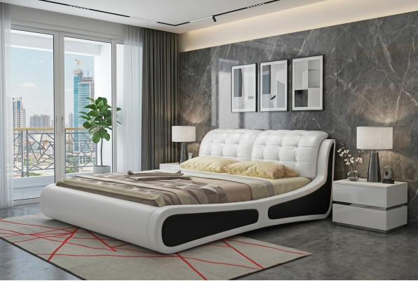 Bedbekleding Ontwerp Luxe Tweepersoonsbedden Wit 180x200 cm Slaapkamer Leer