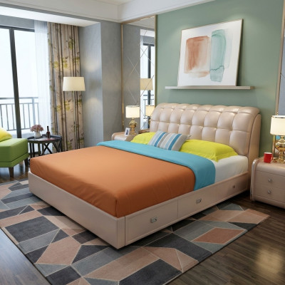 Bed Padding Design Luxury Decor Double Hotel Beds Marriage Bedroom Leather
