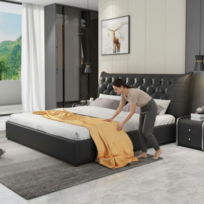 Ontwerper tweepersoonsbed bedden slaapkamer leer luxe hotel bekleding