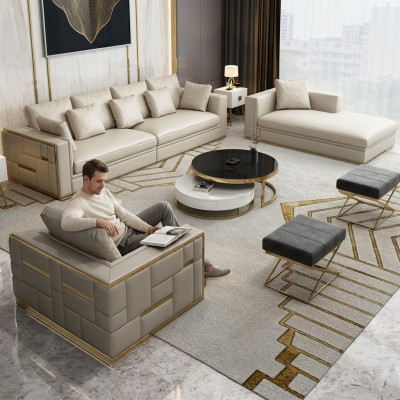 Ontwerp Luxe leren bankstel bank gestoffeerde bank ontwerp meubel set