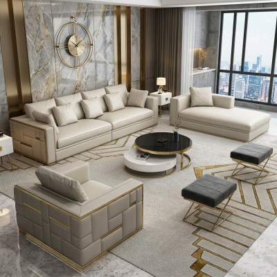 Ontwerp Luxe leren bankstel bank gestoffeerde bank ontwerp meubel set
