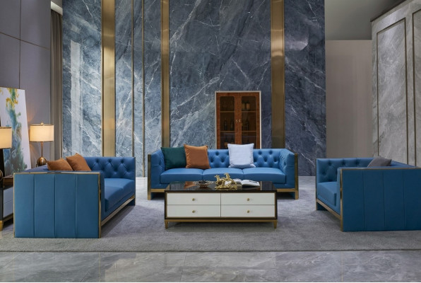 Compleet Chesterfield-set bankstel 3 2 1 zitplaatsen salontafel designer 4 delig