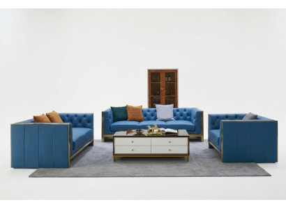 Compleet Chesterfield-set bankstel 3 2 1 zitplaatsen salontafel designer 4 delig