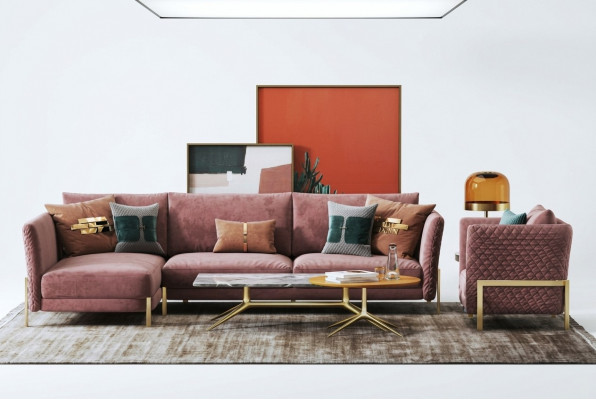 Woonlandschap hoekbank L-vorm fauteuil set garnituur modern stoffenbank