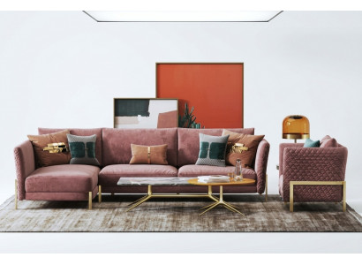 Woonlandschap hoekbank L-vorm fauteuil set garnituur modern stoffenbank