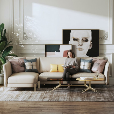 Designer bankstel bank hoekbank met poef bekleding woonlandschap
