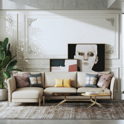 Designer bankstel bank hoekbank met poef bekleding woonlandschap