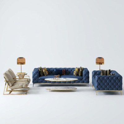 Ledersofa bankstel 3+2 zits set met gestoffeerde bank bank bankstel