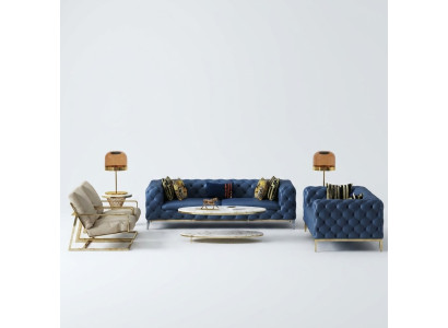 Ledersofa bankstel 3+2 zits set met gestoffeerde bank bank bankstel