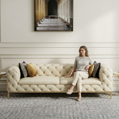 Chesterfield Bank Bank Bekleding 3-zits Bankstellen Zitcombinatie Bankstellen Wit