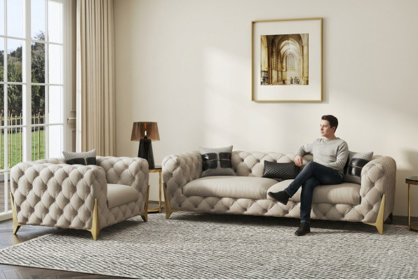 Sofaset Groot Set 3+1 Zits Lederen Bank Bankstel Design Bankstellen