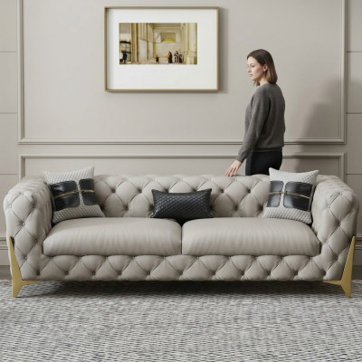 Bank fluweel leder woonkamer bank banken Chesterfield 3-zits