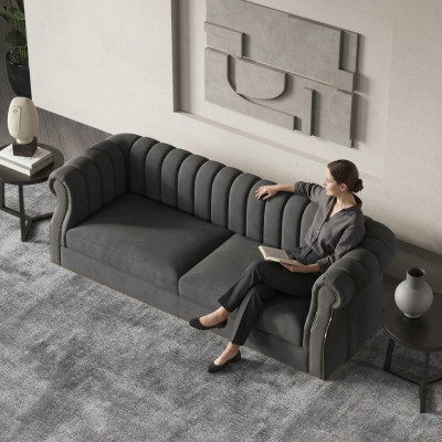 Designer Bankstel 3-zits Moderne Bank Bankstellen Bekleed Ontwerpbank Driepersoons