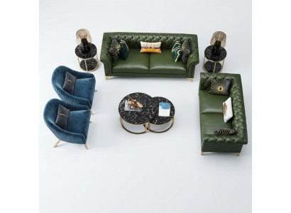 Donkergroene Chesterfield bankstel 3+2 zits Moderne gestoffeerde woonlandschapbanken