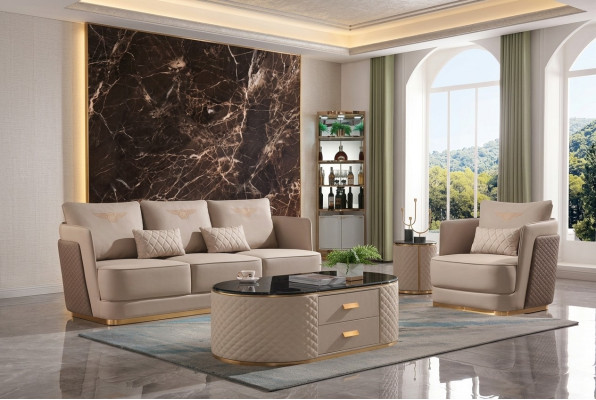 Sofaset 3+1 zits Klassieke setten Lederen banken Bankstellen Bekleding