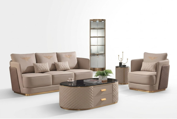 Sofaset 3+1 zits Klassieke setten Lederen banken Bankstellen Bekleding