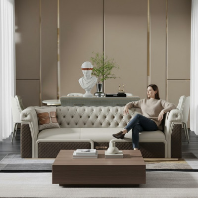 Bank Driepersoons Bankstel Stijl Modern Gestoffeerd Chesterfield Leer Bankstellen.