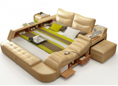 Bed Multifunction - Safe - Heating Couch USB Sound Hotel Beds Leather