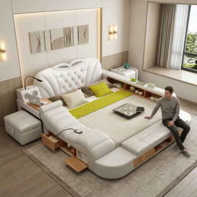 Dubbel Luxe Designhotel Lederen Bed Bekleding Moderne Bedden Multifunctioneel