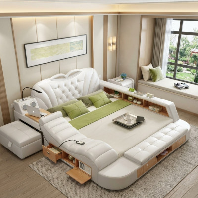 Dubbel Luxe Designhotel Lederen Bed Bekleding Moderne Bedden Multifunctioneel