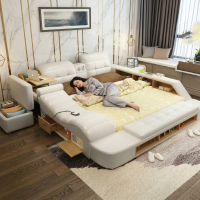 Dubbel Ontwerp Leren Bed Beklede Bedden Moderne Hotel Multifunctioneel