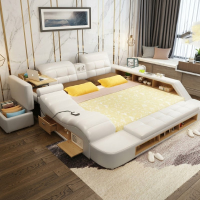 Dubbel Ontwerp Leren Bed Beklede Bedden Moderne Hotel Multifunctioneel