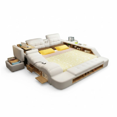 Dubbel Ontwerp Leren Bed Beklede Bedden Moderne Hotel Multifunctioneel