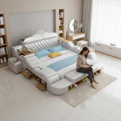 Dubbel Luxe Designhotel Leren Bed Moderne Gestoffeerde Bedden Multifunctioneel