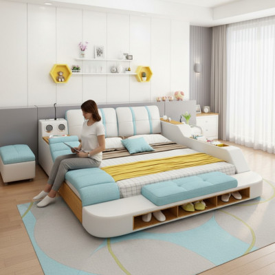 Dubbel ontwerp lederen bed gestoffeerde bedden Moderne 180x200 cm