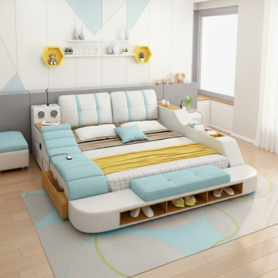 Dubbel ontwerp lederen bed gestoffeerde bedden Moderne 180x200 cm