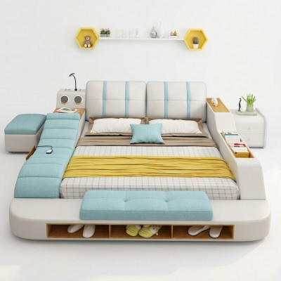 Dubbel ontwerp lederen bed gestoffeerde bedden Moderne 180x200 cm