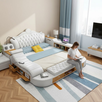 Tweepersoons luxe designbed gestoffeerde bedden 180x200 multifunctioneel leder Chesterfield
