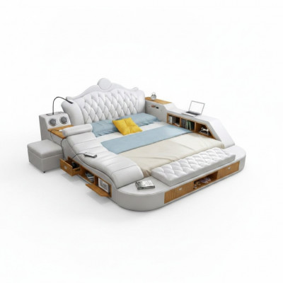 Tweepersoons luxe designbed gestoffeerde bedden 180x200 multifunctioneel leder Chesterfield