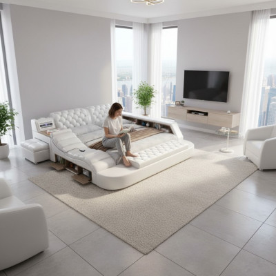 Luxe tweepersoons multifunctioneel bed met gestoffeerde waterbedden 180x200 Usb-radio muziek