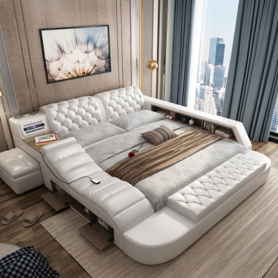 Luxe tweepersoons multifunctioneel bed met gestoffeerde waterbedden 180x200 Usb-radio muziek