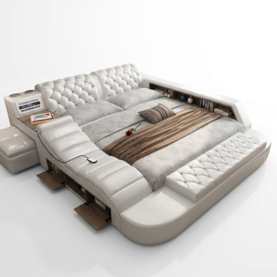 Luxe tweepersoons multifunctioneel bed met gestoffeerde waterbedden 180x200 Usb-radio muziek