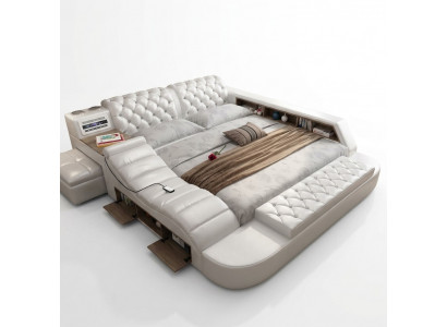 Luxe tweepersoons multifunctioneel bed met gestoffeerde waterbedden 180x200 Usb-radio muziek