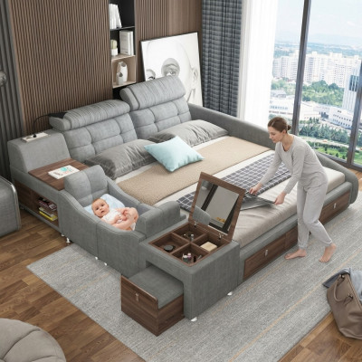 Leder bed Bedden Bekleding Dubbel Multifunctioneel 180x200 Lederen bedframe Design