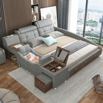 Leder bed Bedden Bekleding Dubbel Multifunctioneel 180x200 Lederen bedframe Design