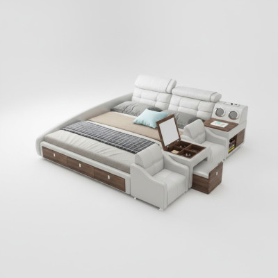 Multifunctioneel bed met luxe design, leren bedden, hotel dubbele opbergplank.
