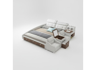 Multifunctioneel bed met luxe design, leren bedden, hotel dubbele opbergplank.