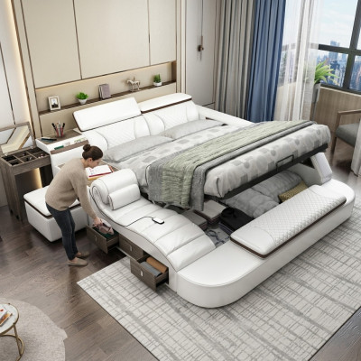 Multifunctioneel bed Bluetooth-luidsprekers Luxe designlederen bedden