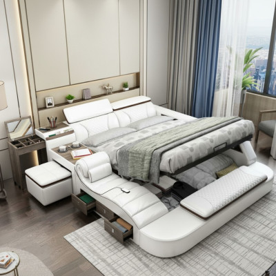 Multifunctioneel bed Bluetooth-luidsprekers Luxe designlederen bedden
