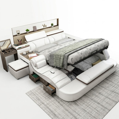 Multifunctioneel bed Bluetooth-luidsprekers Luxe designlederen bedden